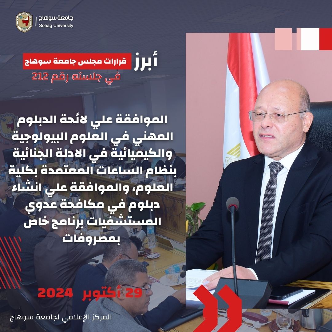 رئيس جامعة سوهاج يوافق علي اعتماد عدد من البرامج الجديدة 