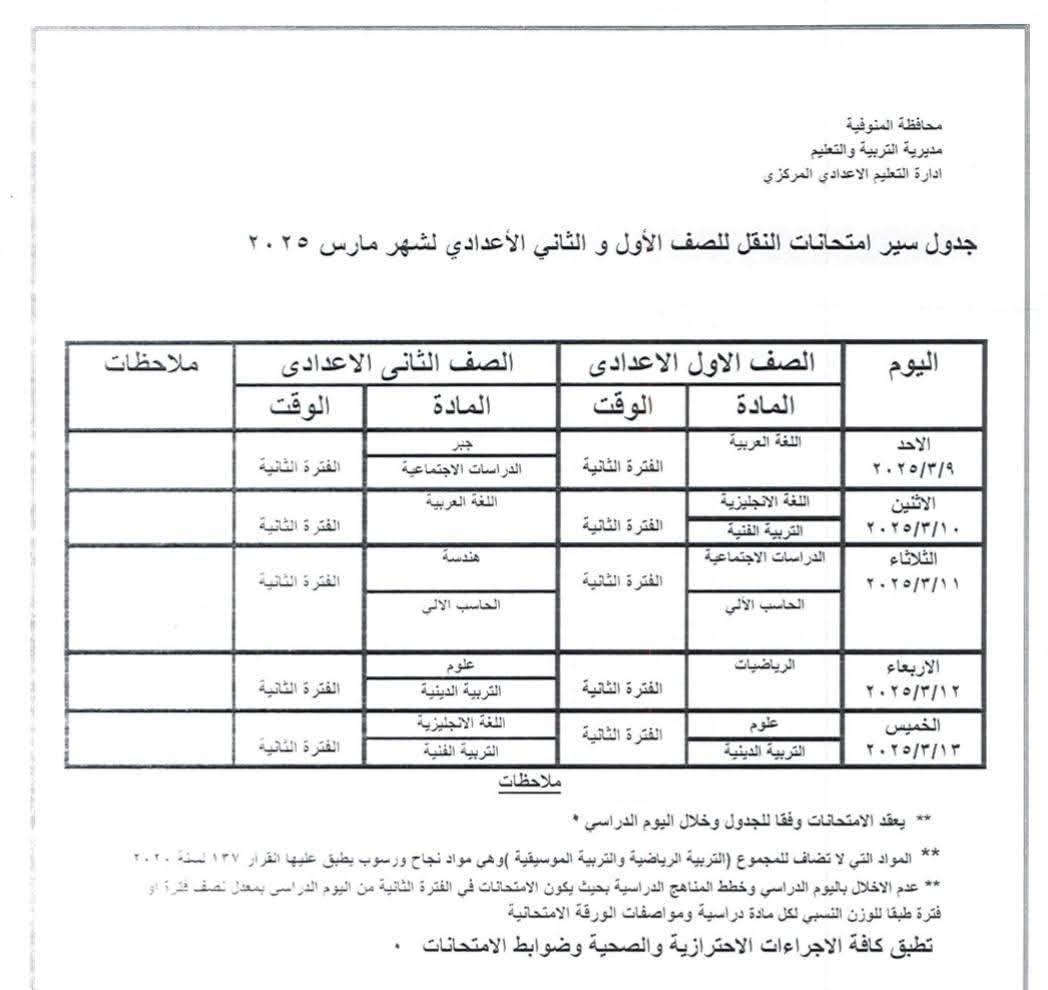 جدول امتحانات شهر مارس 2025