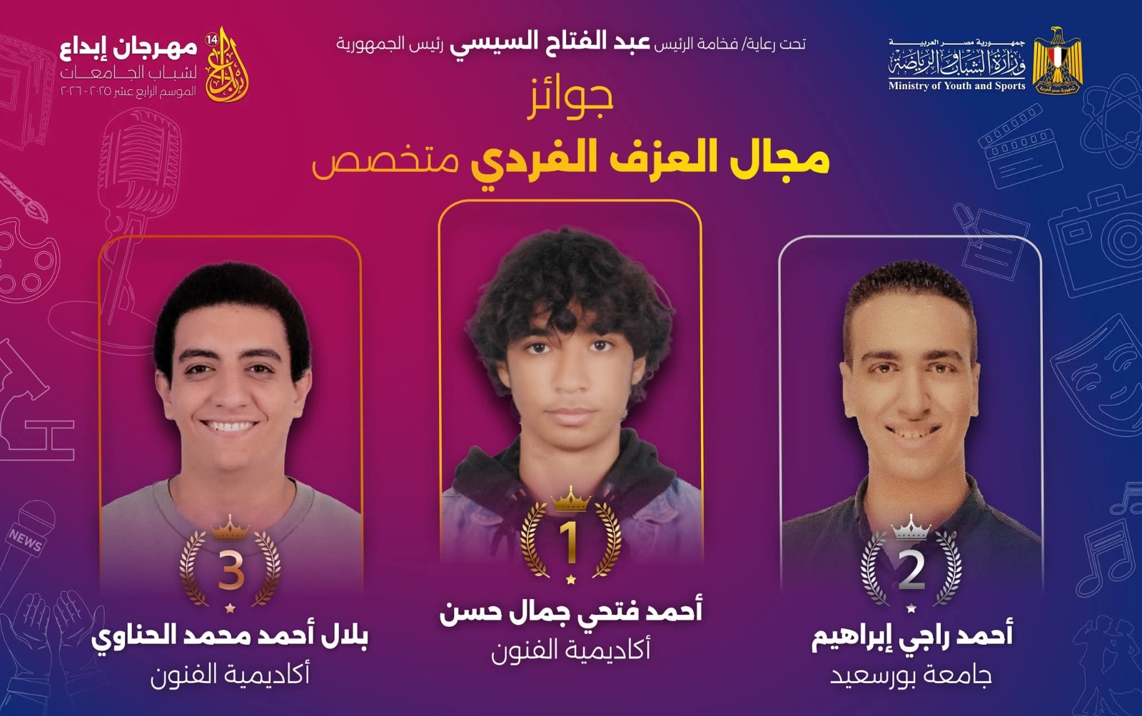 رئيس جامعة بورسعيد يهنئ أبنائه الطلاب بعد حصد مراكز متقدمة بمسابقة إبداع 14