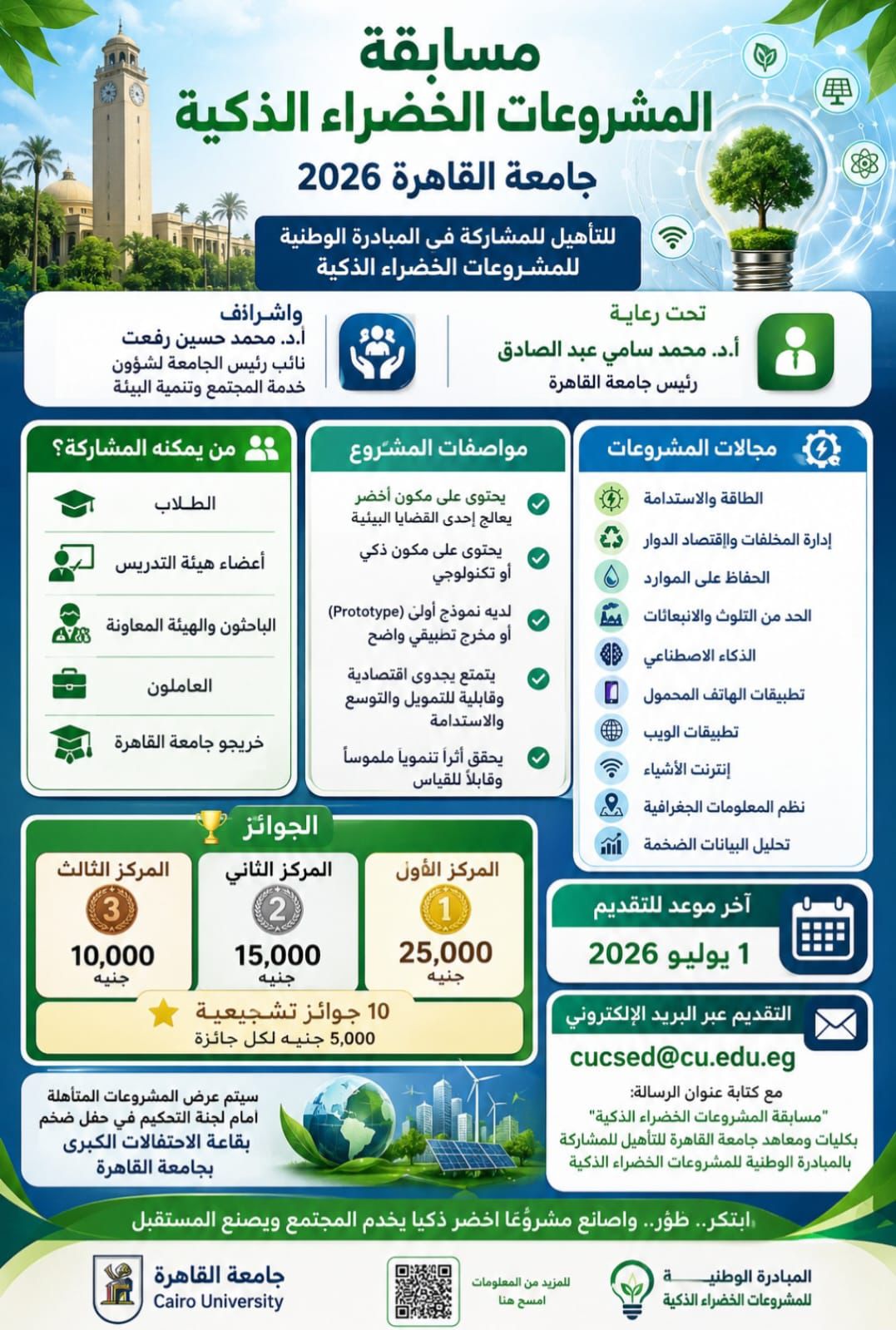 جامعة القاهرة تطلق سباق المشروعات الخضراء الذكية بجوائز ضخمة