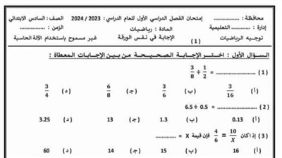 5 نماذج استرشادية من الوزارة في مادة الرياضيات للشهادة الابتدائية.. هتقفل امتحان الشهر