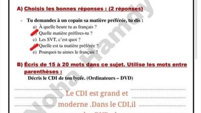 امتحان فرنساوي.. نموذج تقييم الأسبوع الخامس بالإجابات أولى ثانوي