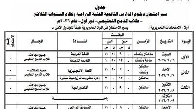 جداول امتحانات الدبلومات الفنية 2026