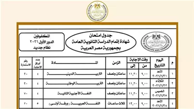 جدول امتحانات الثانوية العامة    